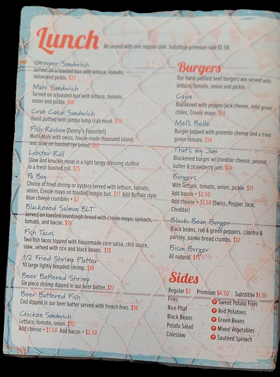 Close view of appetizers listed on a menu.